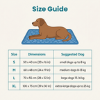 Frostnose cooling mat size guide - S M L XL dimensions and dog weights
